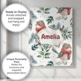 Personalised Name Cute Winter Birds with Custom  Unique Gift Idea Elegant Feature Canvas Wall Art Print Decor Picture Ready to Hang