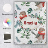 Personalised Name Cute Winter Birds with Custom  Unique Gift Idea Elegant Feature Canvas Wall Art Print Decor Picture Ready to Hang