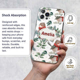 Cute Winter Birds with Scarf and Botanical Leaves Custom Name Protective Phone Case Mobile Cover Durable Everyday Smartphone Shock Resistant