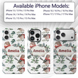 Cute Winter Birds with Scarf and Botanical Leaves Custom Name Protective Phone Case Mobile Cover Durable Everyday Smartphone Shock Resistant