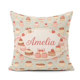 Custom Name Pastel Cake Slice Seamless Pattern Sweet Food Design Square Filled Cushion Throw Pillow Sofa Bed Home Decor Zip Washable UK Made