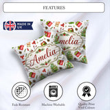 Custom Name Christmas Gifts Bow Festive Holiday Seamless Pattern Square Filled Cushion Throw Pillow Sofa Bed Home Decor Zip Washable UK Made