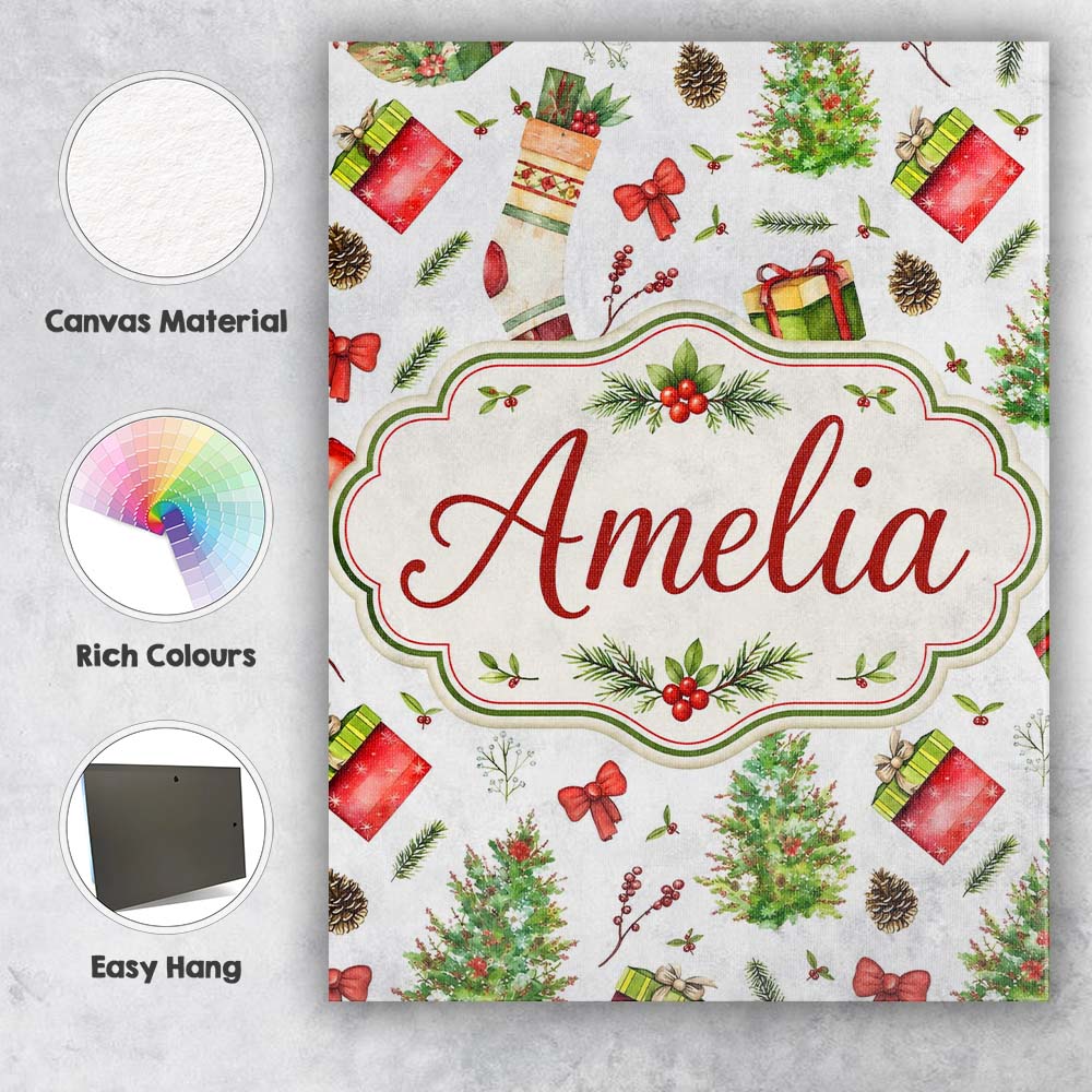 Personalised Name Christmas Gifts Tree Bow Custom  Unique Gift Idea Elegant Feature Canvas Wall Art Print Decor Picture Ready to Hang