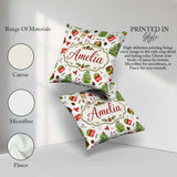 Custom Name Christmas Gifts Bow Festive Holiday Seamless Pattern Square Filled Cushion Throw Pillow Sofa Bed Home Decor Zip Washable UK Made