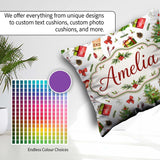 Custom Name Christmas Gifts Bow Festive Holiday Seamless Pattern Square Filled Cushion Throw Pillow Sofa Bed Home Decor Zip Washable UK Made