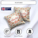 Custom Name Pastel Cake Slice Seamless Pattern Sweet Food Design Square Filled Cushion Throw Pillow Sofa Bed Home Decor Zip Washable UK Made