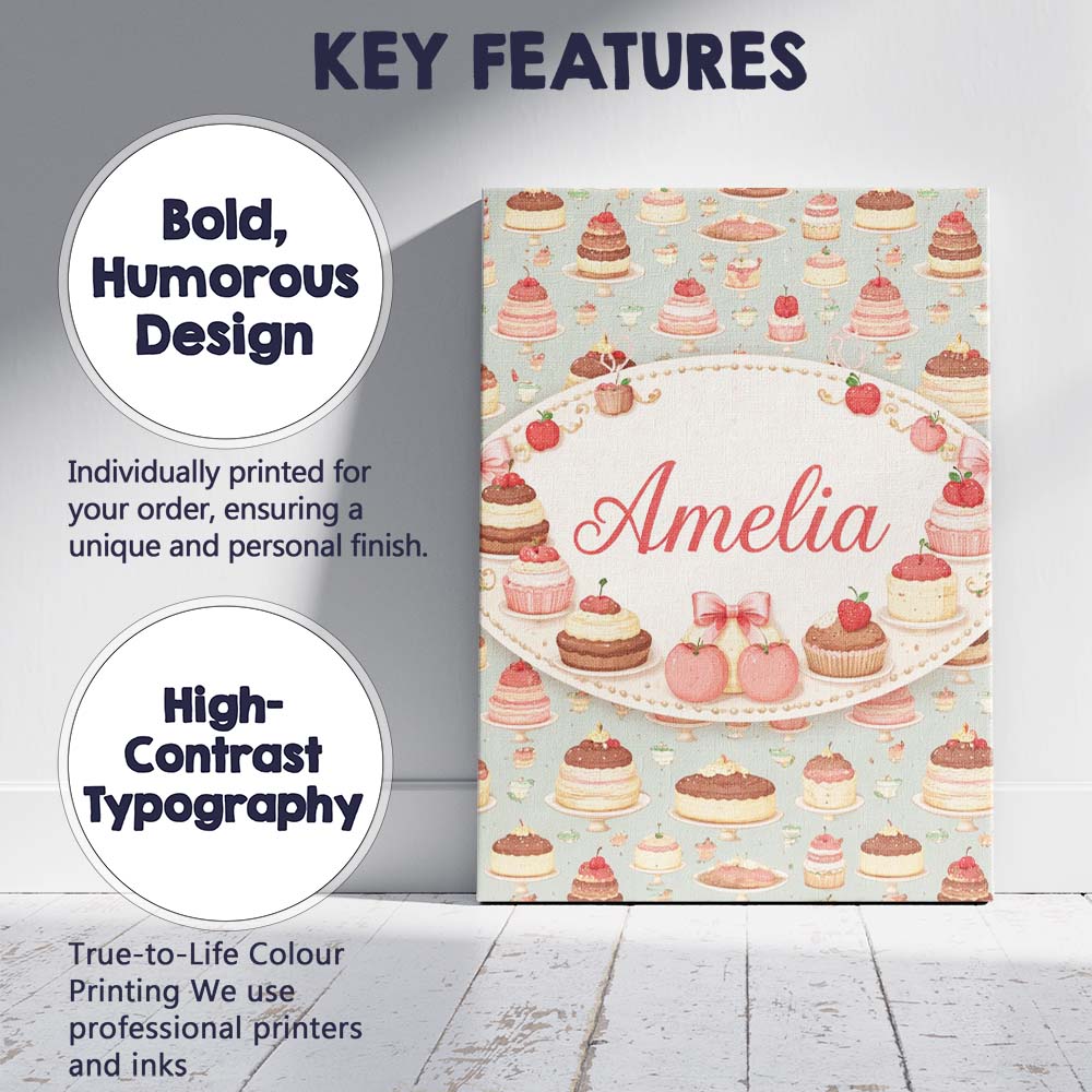 Personalised Name Pastel Cake Slice Seamless Pattern Cute Dessert Custom  Bespoke Canvas Wall Art Print Decor Picture Ready to Hang