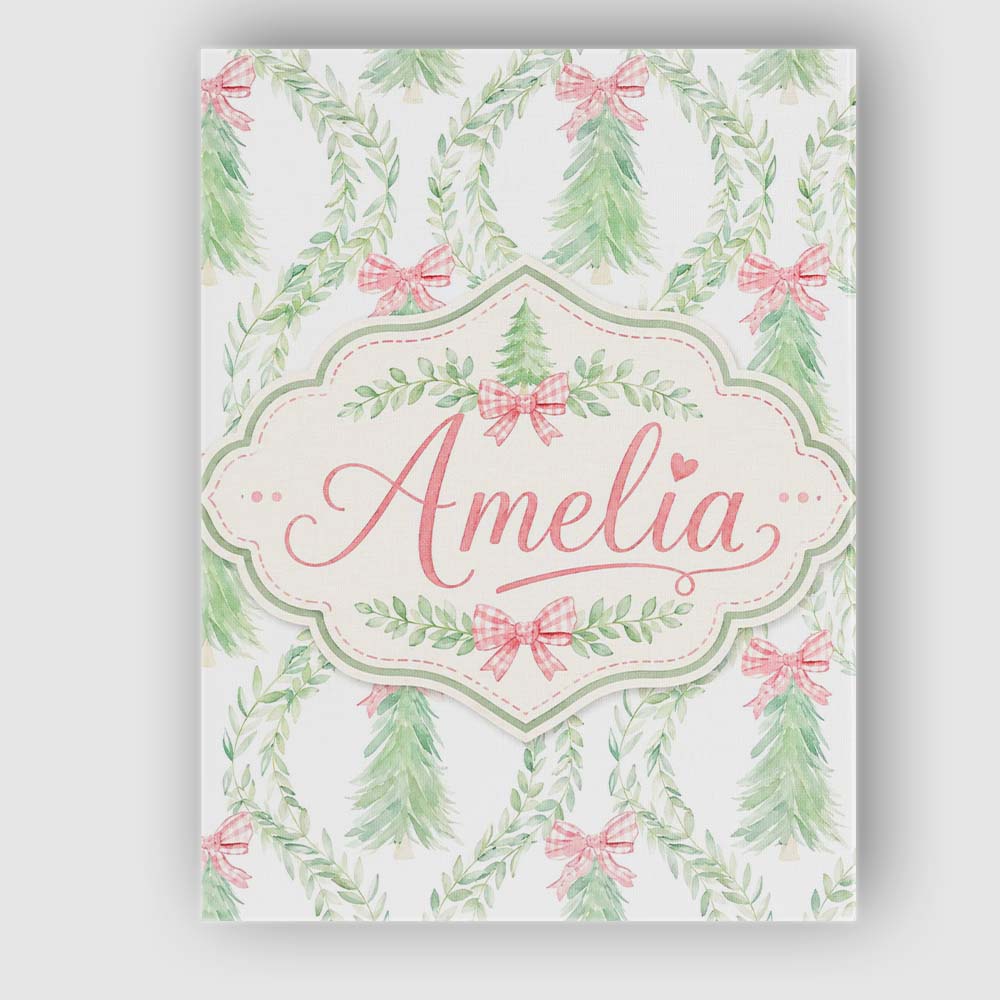 Personalised Name Pastel Green Wreath Custom Modern Room Accent Creative Decorator Style Canvas Wall Art Print Decor Picture Ready to Hang
