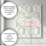 Personalised Name Pastel Green Wreath Custom Modern Room Accent Creative Decorator Style Canvas Wall Art Print Decor Picture Ready to Hang