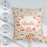 Custom Name Pastel Cake Slice Seamless Pattern Sweet Food Design Square Filled Cushion Throw Pillow Sofa Bed Home Decor Zip Washable UK Made