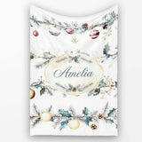 Elegant Christmas Garland Baubles Pine Branch Seamless Pattern  Personalised Custom Name Super Soft Fleece Blanket Bed Sofa Throw