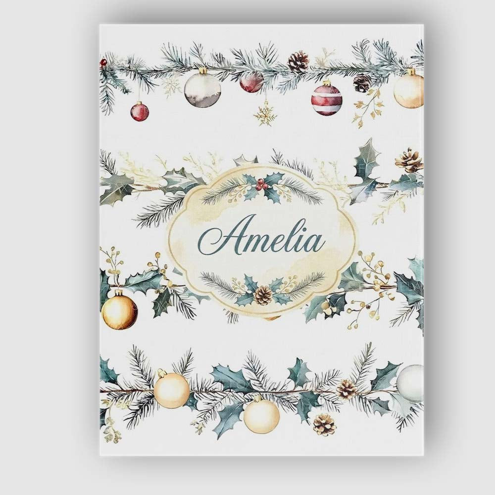 Personalised Name Elegant Christmas Garland Custom  Bespoke Interior Contemporary Canvas Wall Art Print Decor Picture Ready to Hang