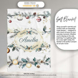 Elegant Christmas Garland Baubles Pine Branch Seamless Pattern  Personalised Custom Name Super Soft Fleece Blanket Bed Sofa Throw