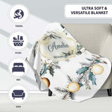 Elegant Christmas Garland Baubles Pine Branch Seamless Pattern  Personalised Custom Name Super Soft Fleece Blanket Bed Sofa Throw