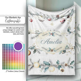 Elegant Christmas Garland Baubles Pine Branch Seamless Pattern  Personalised Custom Name Super Soft Fleece Blanket Bed Sofa Throw