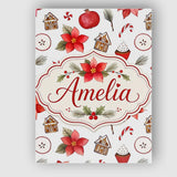 Personalised Name Poinsettia Flower Pomegranate Holiday Treats Premium Decorative Design Canvas Wall Art Print Decor Picture Ready to Hang