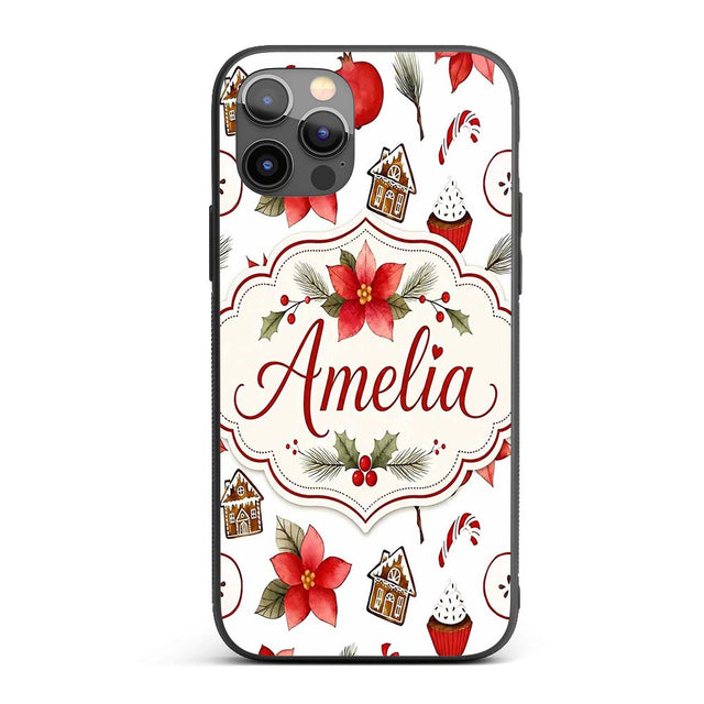 Poinsettia Flower Pomegranate Holiday Treats Custom Name Protective Phone Case Mobile Cover Durable Everyday Smartphone Shock Resistant