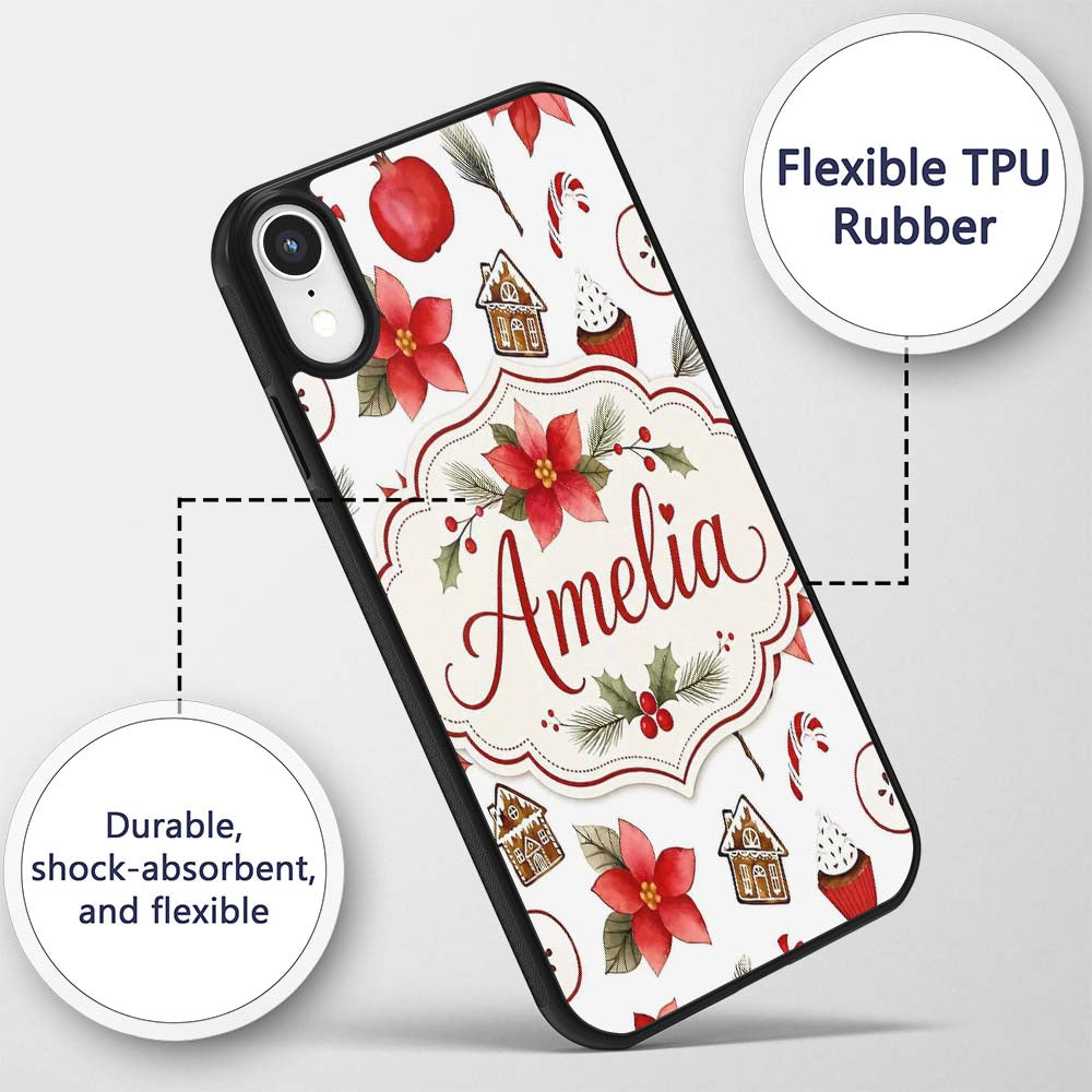 Poinsettia Flower Pomegranate Holiday Treats Custom Name Protective Phone Case Mobile Cover Durable Everyday Smartphone Shock Resistant