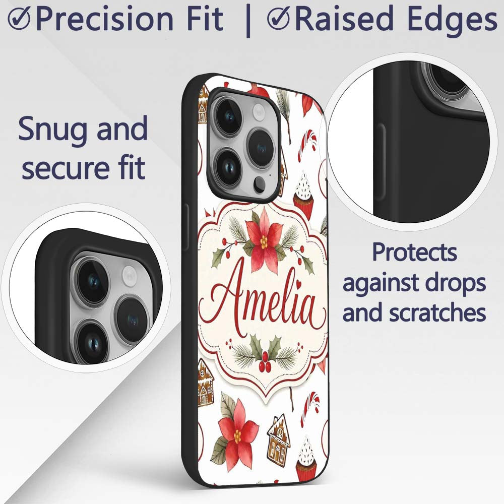 Poinsettia Flower Pomegranate Holiday Treats Custom Name Protective Phone Case Mobile Cover Durable Everyday Smartphone Shock Resistant