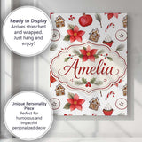 Personalised Name Poinsettia Flower Pomegranate Holiday Treats Premium Decorative Design Canvas Wall Art Print Decor Picture Ready to Hang
