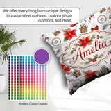 Custom Name Poinsettia Flower Pomegranate Holiday Treats Pattern Square Filled Cushion Throw Pillow Sofa Bed Home Decor Zip Washable UK Made
