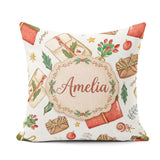 Custom Name Festive Boxes Candy Stars Christmas Holiday Seamless Square Filled Cushion Throw Pillow Sofa Bed Home Decor Zip Washable UK Made