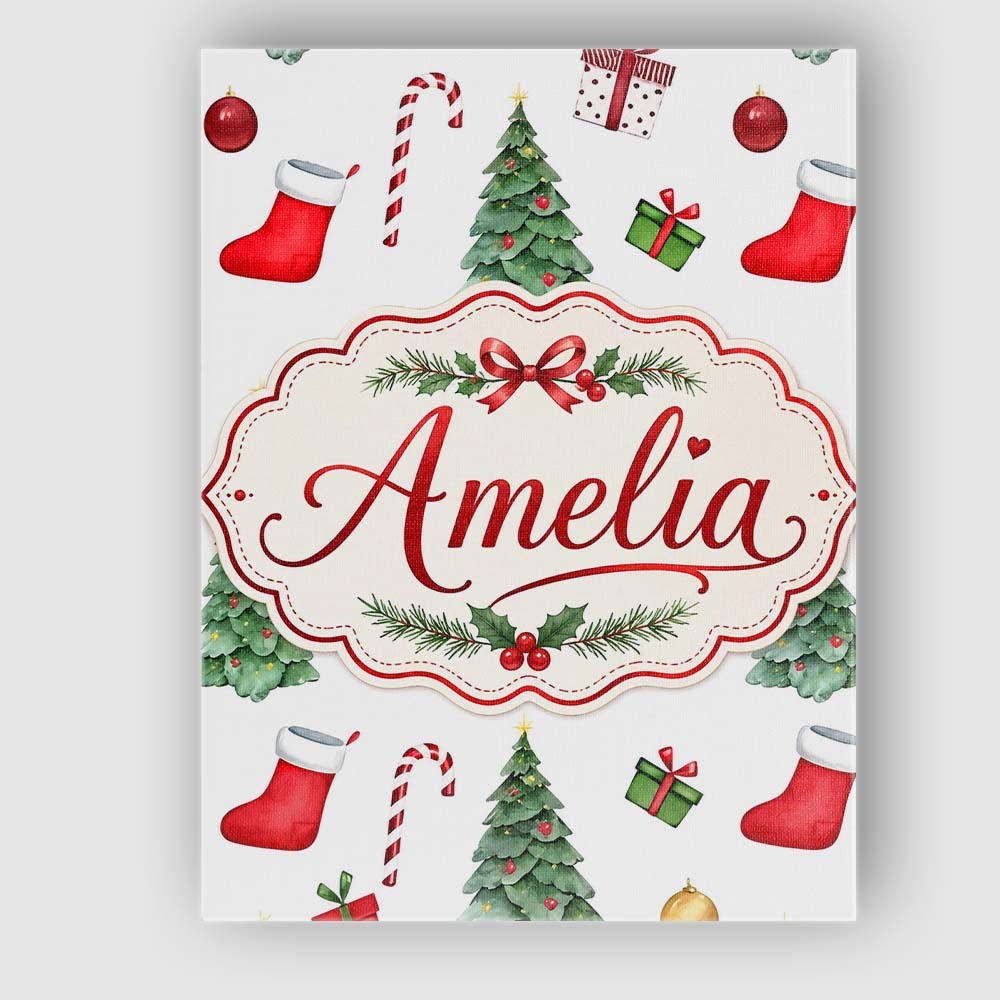 Personalised Name Christmas Tree Gifts Custom  Modern Room Accent Elegant Feature Canvas Wall Art Print Decor Picture Ready to Hang