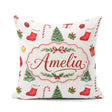 Custom Name Christmas Tree Gifts Cane Stockings Seamless Pattern Square Filled Cushion Throw Pillow Sofa Bed Home Decor Zip Washable UK Made