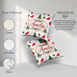 Custom Name Christmas Tree Gifts Cane Stockings Seamless Pattern Square Filled Cushion Throw Pillow Sofa Bed Home Decor Zip Washable UK Made