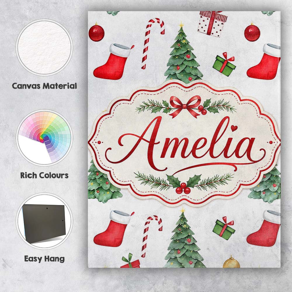 Personalised Name Christmas Tree Gifts Custom  Modern Room Accent Elegant Feature Canvas Wall Art Print Decor Picture Ready to Hang
