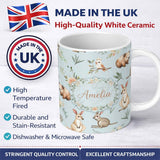 Personalized Custom Name Woodland Animals Koala Kangaroo Bear Floral Dusty Blue Seamless 11oz Ceramic Coffee Tea Mug White Large Handle