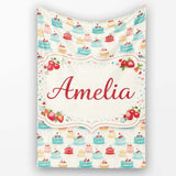 Vintage Mini Cake Seamless Pattern Dessert Food Illustration Design  Personalised Custom Name Super Soft Fleece Blanket Bed Sofa Throw