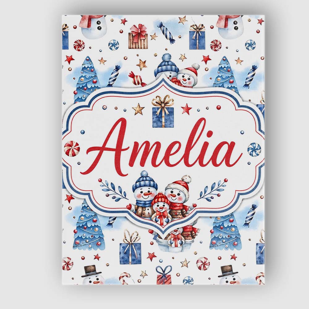 Personalised Name Cute Snowman Family Gifts Custom  Bespoke Interior Contemporary Canvas Wall Art Print Decor Picture Ready to Hang