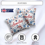 Custom Name Cute Snowman Family Gifts Christmas Seamless Pattern Square Filled Cushion Throw Pillow Sofa Bed Home Decor Zip Washable UK Made