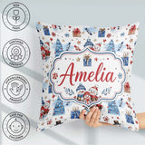 Custom Name Cute Snowman Family Gifts Christmas Seamless Pattern Square Filled Cushion Throw Pillow Sofa Bed Home Decor Zip Washable UK Made