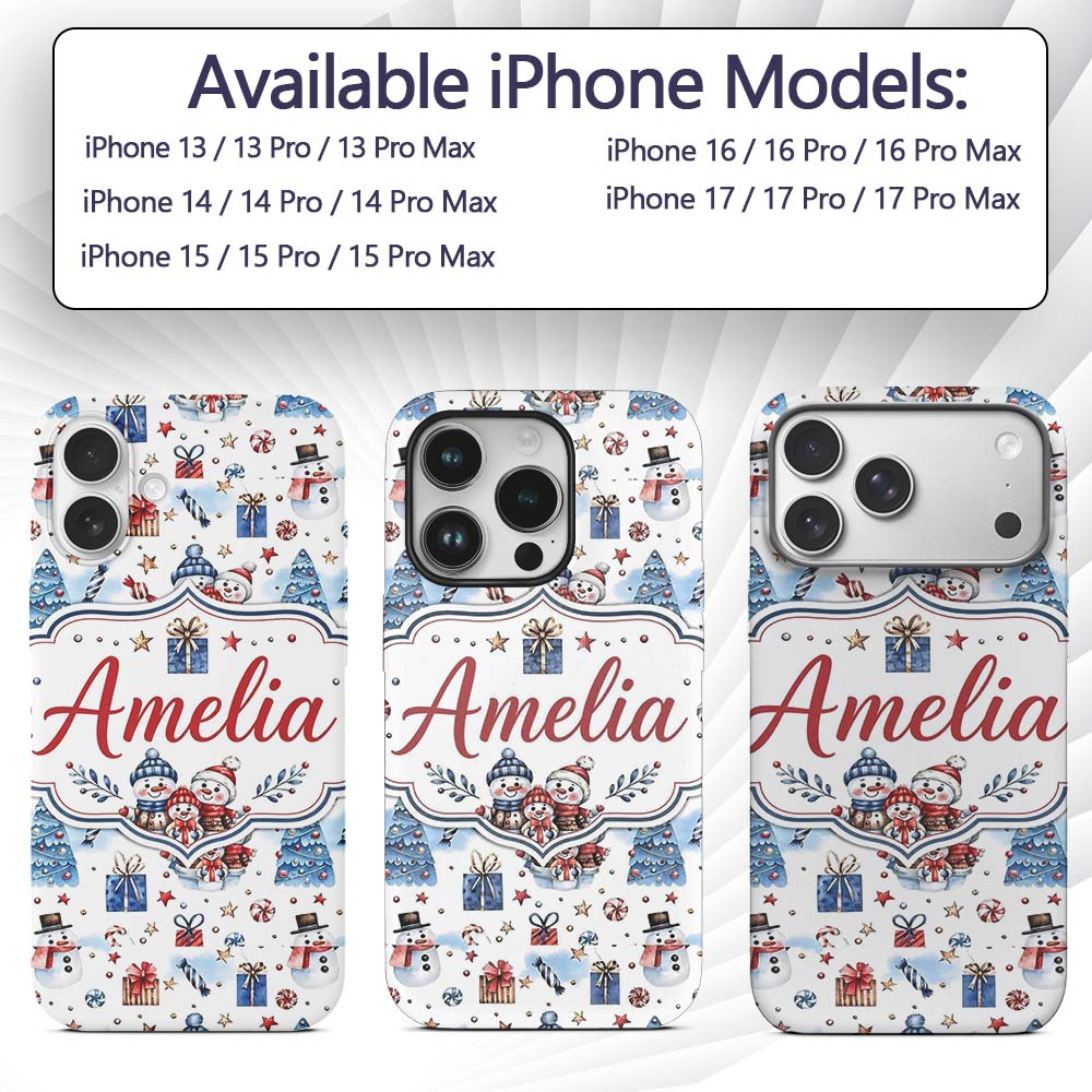 Cute Snowman Family Gifts Candy Printed Design Custom Name Protective Phone Case Mobile Cover Durable Everyday Smartphone Shock Resistant