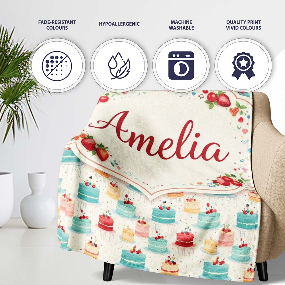 Vintage Mini Cake Seamless Pattern Dessert Food Illustration Design  Personalised Custom Name Super Soft Fleece Blanket Bed Sofa Throw