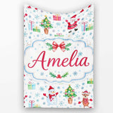 Santa Reindeer Snowman Christmas Tree Gifts Seamless Pattern Lovely  Personalised Custom Name Super Soft Fleece Blanket Bed Sofa Throw