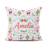 Custom Name Santa Reindeer Snowman Christmas Tree Gifts Seamless Square Filled Cushion Throw Pillow Sofa Bed Home Decor Zip Washable UK Made