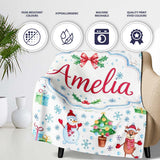 Santa Reindeer Snowman Christmas Tree Gifts Seamless Pattern Lovely  Personalised Custom Name Super Soft Fleece Blanket Bed Sofa Throw