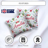 Custom Name Santa Reindeer Snowman Christmas Tree Gifts Seamless Square Filled Cushion Throw Pillow Sofa Bed Home Decor Zip Washable UK Made