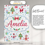 Santa Reindeer Snowman Christmas Tree Gifts Seamless Pattern Lovely  Personalised Custom Name Super Soft Fleece Blanket Bed Sofa Throw