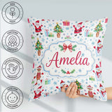 Custom Name Santa Reindeer Snowman Christmas Tree Gifts Seamless Square Filled Cushion Throw Pillow Sofa Bed Home Decor Zip Washable UK Made