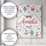Personalised Name Santa Reindeer Snowman Custom  Unique Gift Idea Elegant Feature Canvas Wall Art Print Decor Picture Ready to Hang