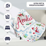 Santa Reindeer Snowman Christmas Tree Gifts Seamless Pattern Lovely  Personalised Custom Name Super Soft Fleece Blanket Bed Sofa Throw