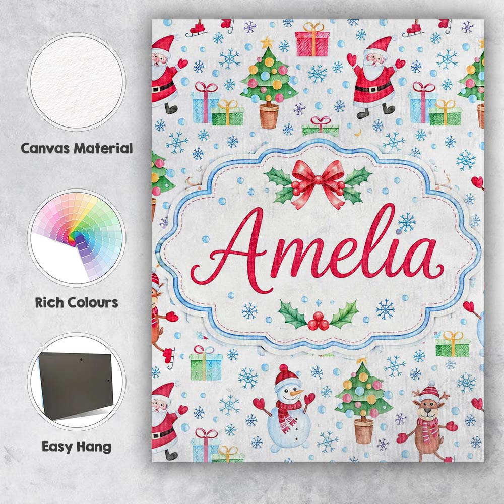 Personalised Name Santa Reindeer Snowman Custom  Unique Gift Idea Elegant Feature Canvas Wall Art Print Decor Picture Ready to Hang