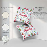 Custom Name Santa Reindeer Snowman Christmas Tree Gifts Seamless Square Filled Cushion Throw Pillow Sofa Bed Home Decor Zip Washable UK Made