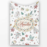 Vintage Christmas Ornaments Snowflakes Birds Seamless Pattern Lovely  Personalised Custom Name Super Soft Fleece Blanket Bed Sofa Throw