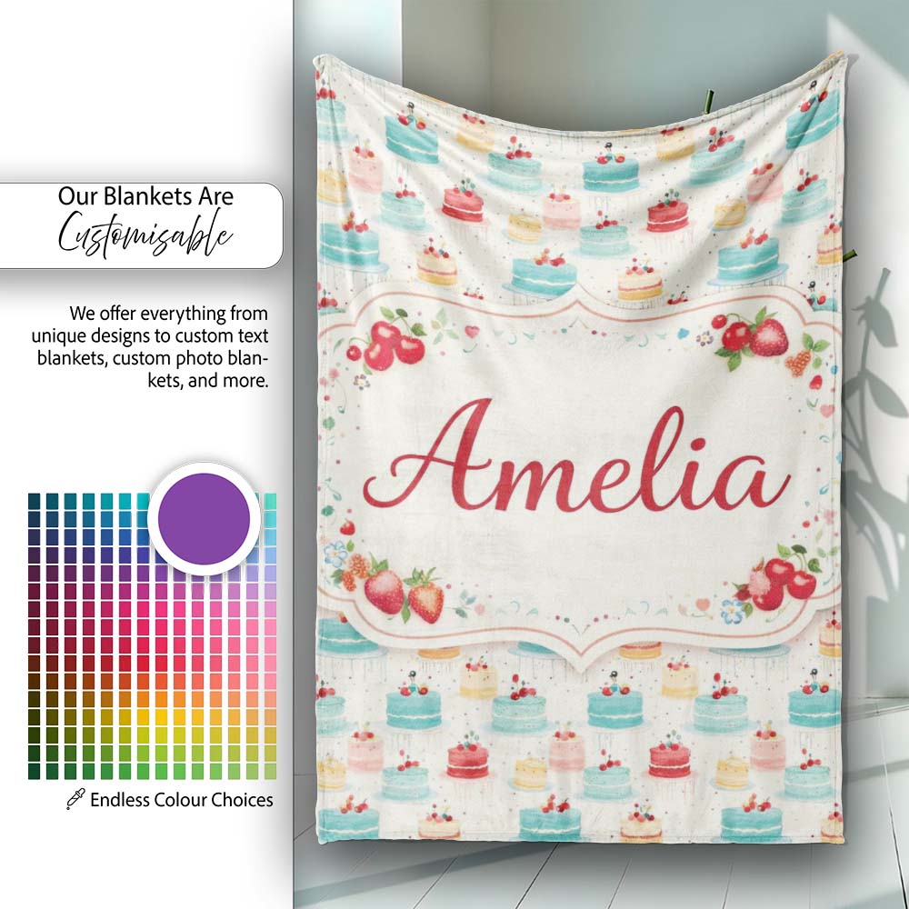 Vintage Mini Cake Seamless Pattern Dessert Food Illustration Design  Personalised Custom Name Super Soft Fleece Blanket Bed Sofa Throw