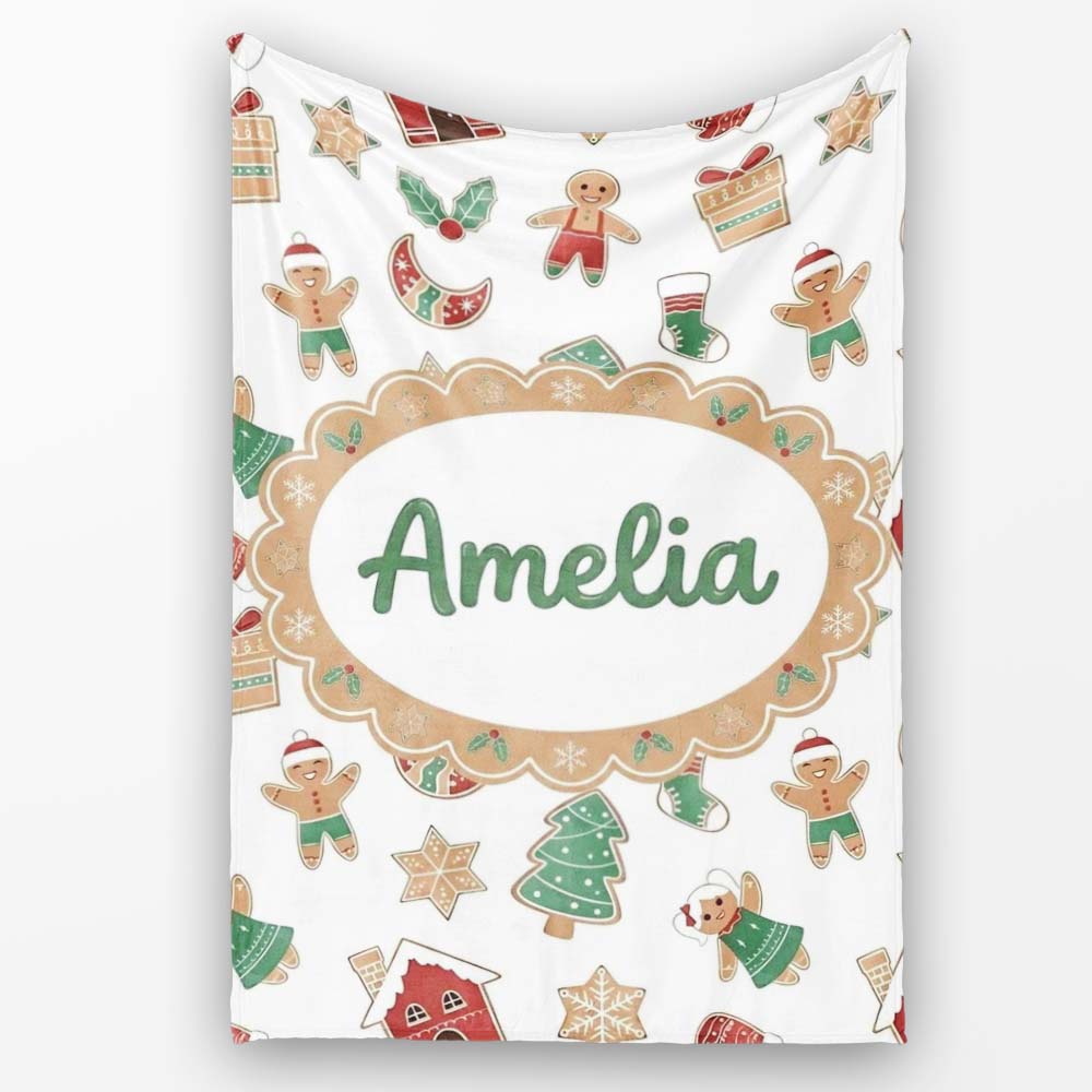 Cute Gingerbread Cookies Stars Tree House Seamless Pattern Lovely  Personalised Custom Name Super Soft Fleece Blanket Bed Sofa Throw